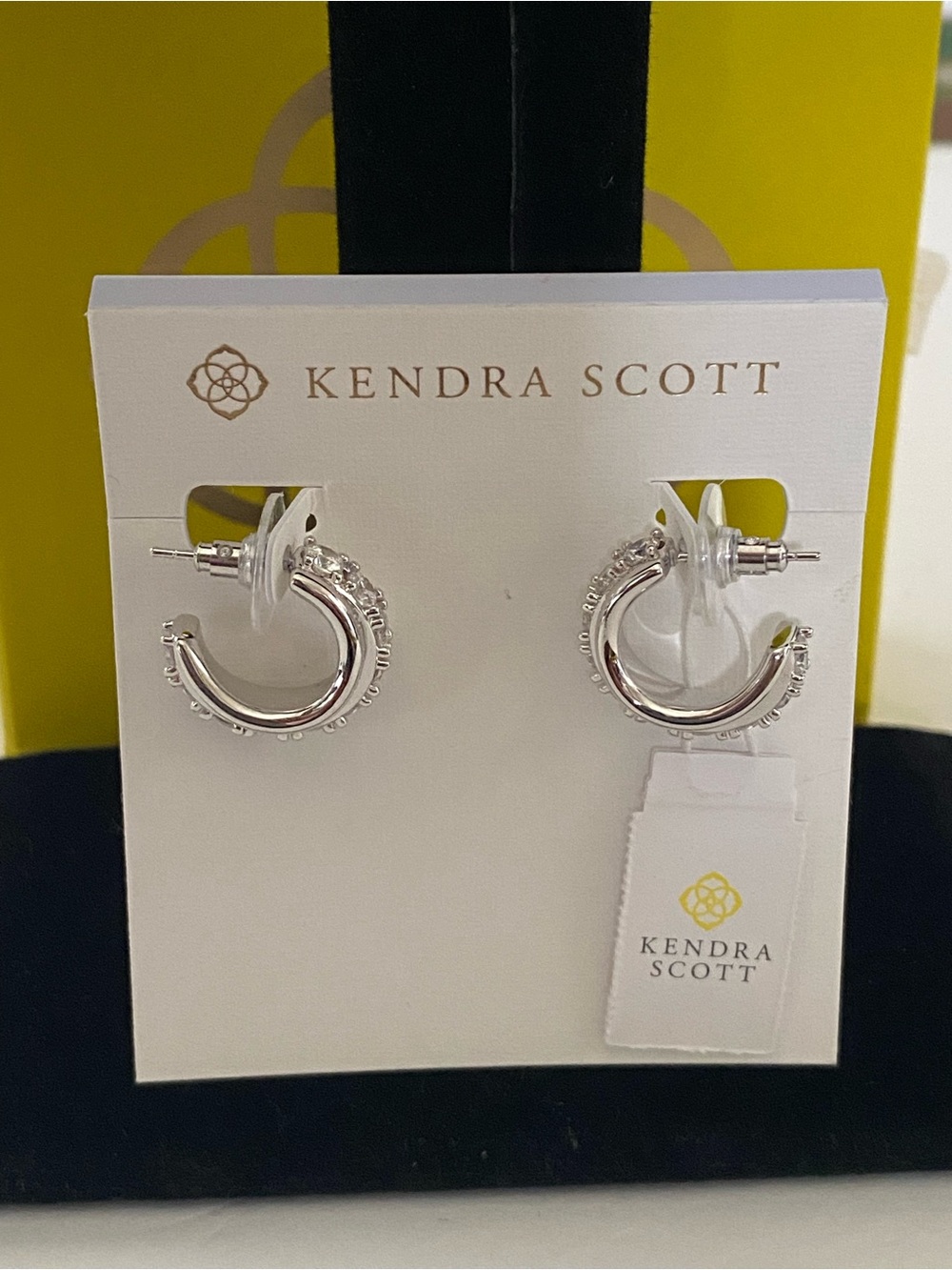 Kendra Scott Livy Huggie Silver Tone Earrings Paved Crystal Stones NWT